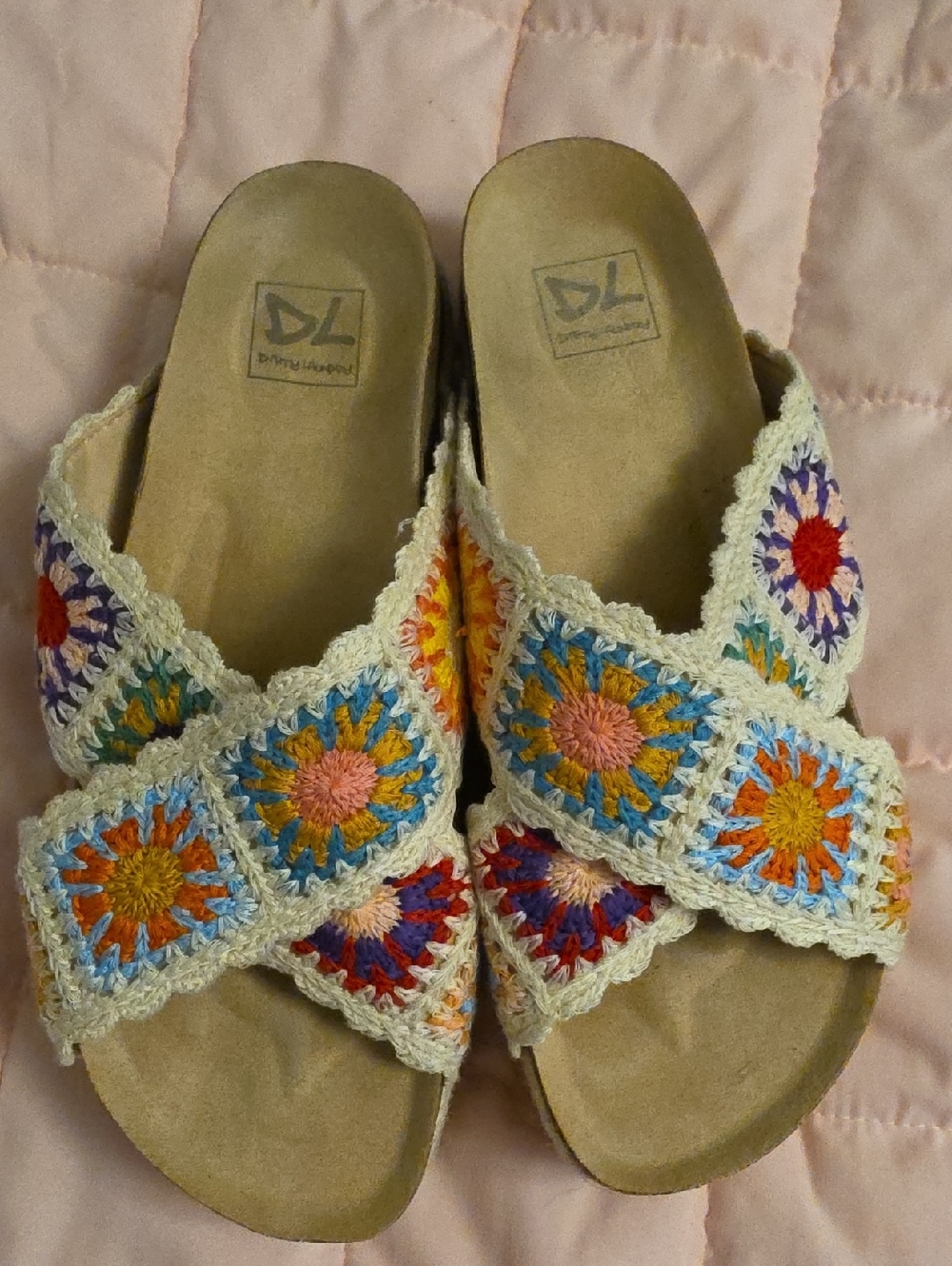 Dirty Laundry Cream Crochet Slide Sandals with Multicolor Accents